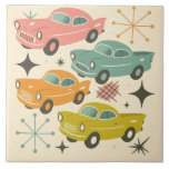 Mid-Century Retro Cars Atomic Starburst  Tile<br><div class="desc">A super pattern of cars,  atomic starburst and abstract shapes,  inspired by retro mid-century designs in pastel tones.</div>