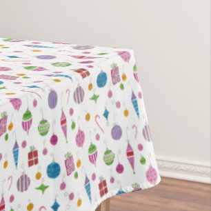 Mid-Century Retro Christmas Ornaments Hand-Drawn Tablecloth