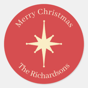 Mid Century Retro Christmas Star Personalized Classic Round Sticker