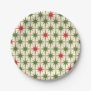 Mid-century Retro Christmas Starbursts Pattern Paper Plate