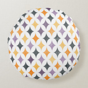 Mid-Century Retro Diamond Lattice Pattern Round Pillow