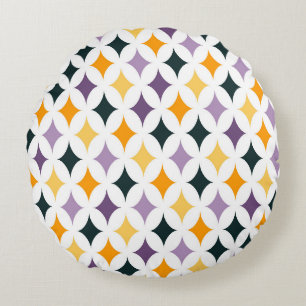 Mid-Century Retro Diamond Lattice Pattern Round Pillow