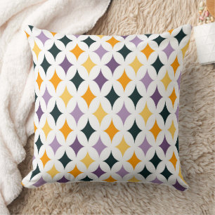 Mid-Century Retro Diamond Lattice Pattern Throw Pillow
