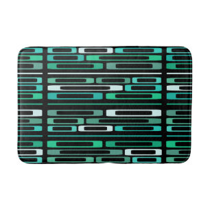 Mid Century Retro Flat Rocks Black Turquoise Bath Mat