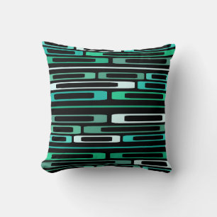 Mid Century Retro Flat Rocks Black Turquoise Throw Pillow
