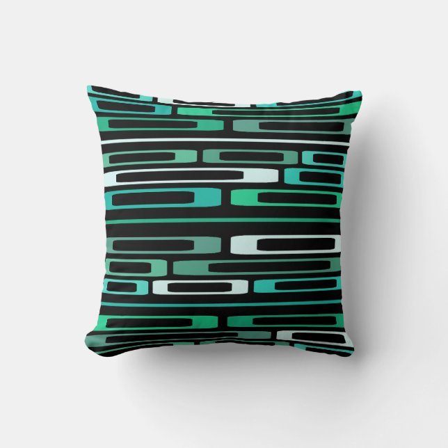 Mid Century Retro Flat Rocks Black Turquoise Throw Pillow (Front)