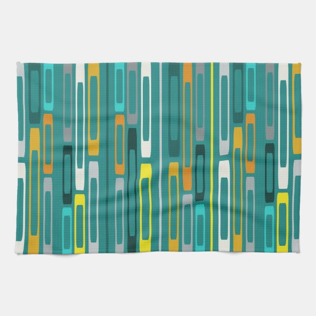 Mid Century Retro Flat Rocks Turquoise Kitchen Towel (Horizontal)