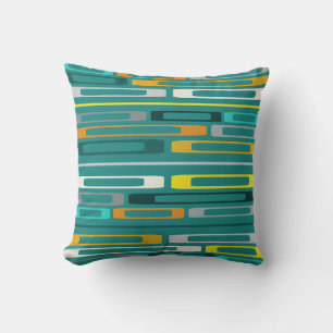 Mid Century Retro Flat Rocks Turquoise Throw Pillow
