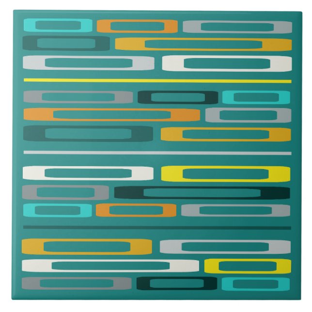 Mid Century Retro Flat Rocks Turquoise Tile (Front)