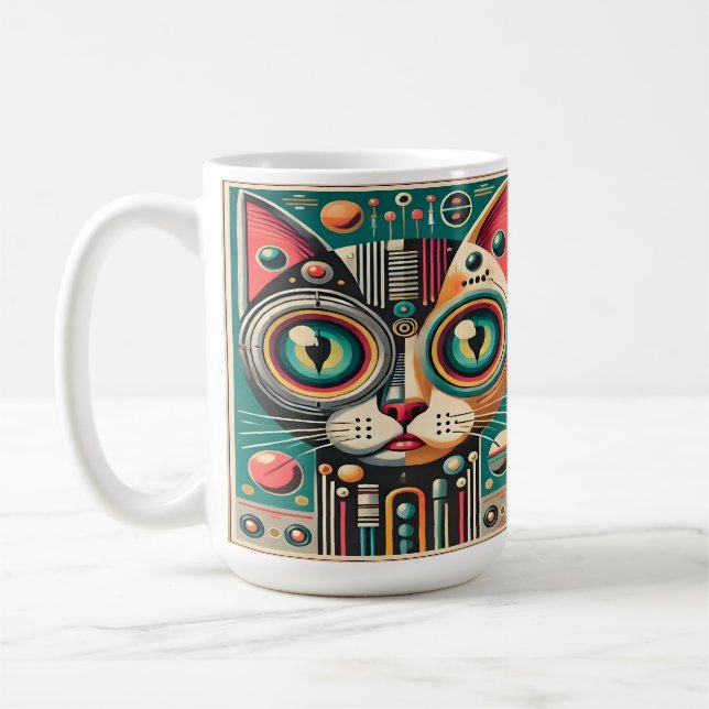 Mid Century Retro Futuristic Circuit Cat Coffee Mug (Left)