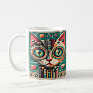 Mid Century Retro Futuristic Circuit Cat Coffee Mug