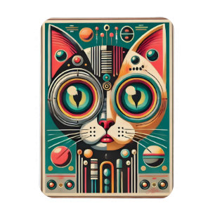 Mid Century Retro Futuristic Circuit Cat Magnet