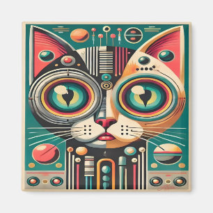 Mid Century Retro Futuristic Circuit Cat Magnet