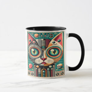 Mid Century Retro Futuristic Circuit Cat Mug