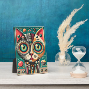 Mid Century Retro Futuristic Circuit Cat Plaque
