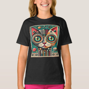 Mid Century Retro Futuristic Circuit Cat T-Shirt