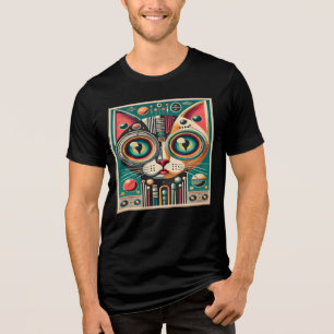 Mid Century Retro Futuristic Circuit Cat Tri-Blend Shirt