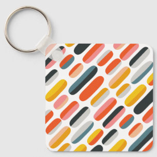 Mid Century Retro Geometric Abstract Pattern Keychain