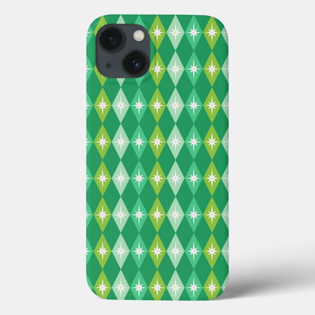 Mid Century Retro Green Diamonds Christmas Case-Mate iPhone Case (Back)