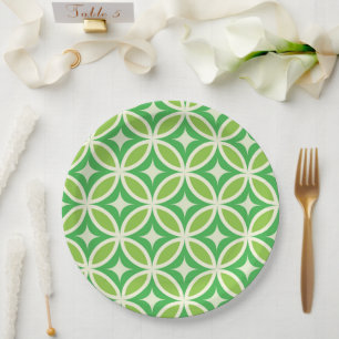Mid Century Retro Green Starbursts on circles  Paper Plate