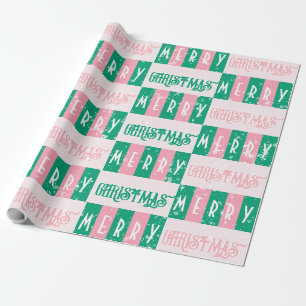 Mid-Century Retro Merry Christmas Pink Green Wrapping Paper