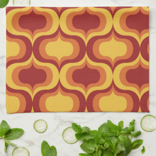 Mid Century Retro Orange Yellow Red Ogee Pattern Kitchen Towel