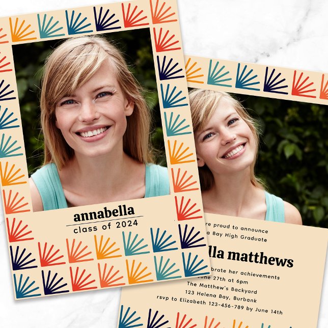 Mid Century Retro Pattern Photos Graduation Invitation (Creator Uploaded)