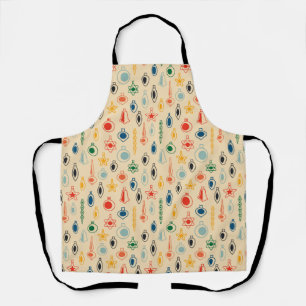 Mid Century Retro Pattern with Christmas Tree Toys Apron