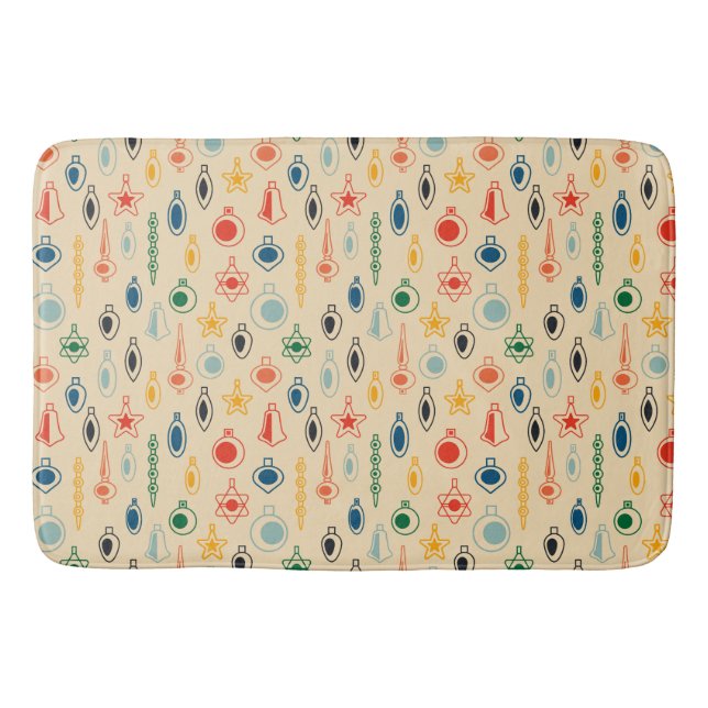 Mid Century Retro Pattern with Christmas Tree Toys Bath Mat (Front)