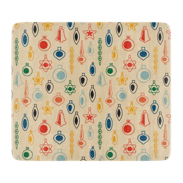 Mid Century Retro Pattern with Christmas Tree Toys Cutting Board (Front)