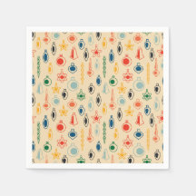 Mid Century Retro Pattern with Christmas Tree Toys