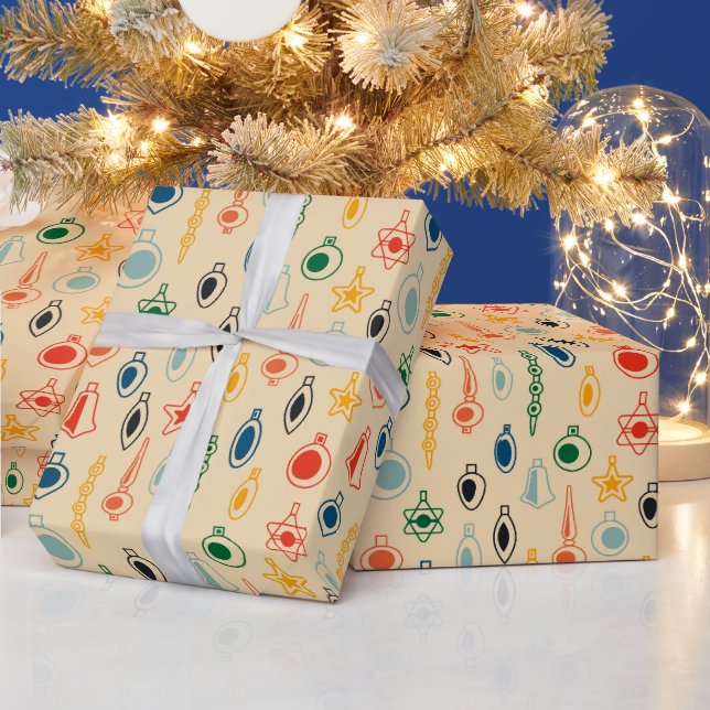 Mid Century Retro Pattern with Christmas Tree Toys Wrapping Paper (Holidays)