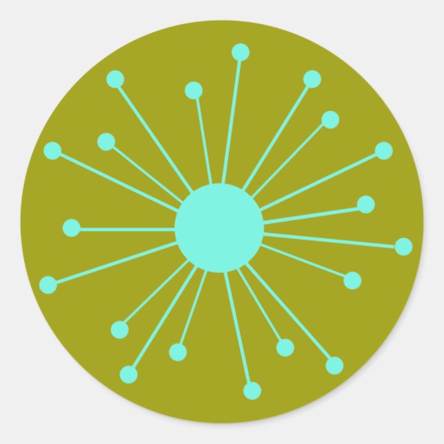 Mid Century Retro Starburst Classic Round Sticker (Front)