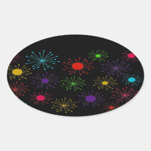 Mid Century Retro Starburst Oval Sticker