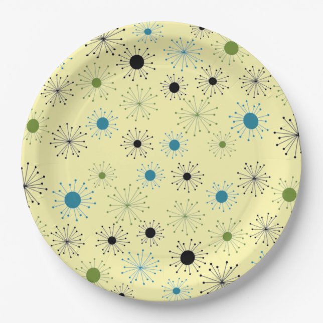 Mid Century Retro Starburst Paper Plate (Front)