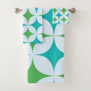 Mid Century Retro Starbursts in Green and Teal  Bath Towel Set