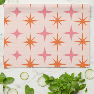 Mid Century Retro Starbursts in Pink and Orange Kitchen Towel