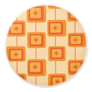 Mid Century Retro Starbursts on Abstract Squares Ceramic Knob