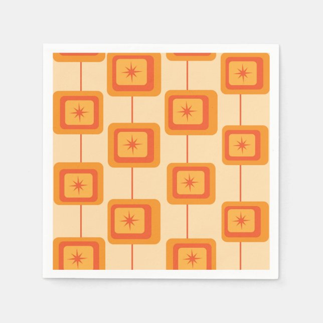Mid Century Retro Starbursts on Abstract Squares  Napkin (Front)