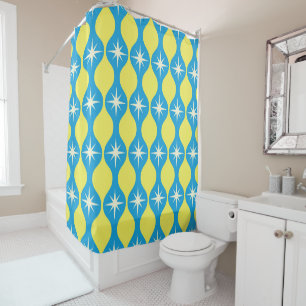 Mid Century Retro Starbursts on Blue Yellow Ogee