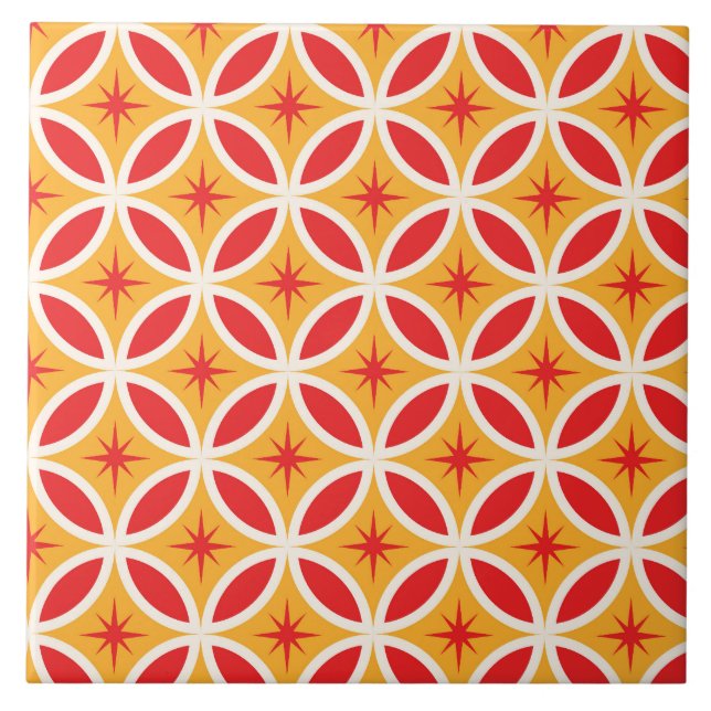 Mid Century Retro Starbursts on Geometric Circles  Tile (Front)