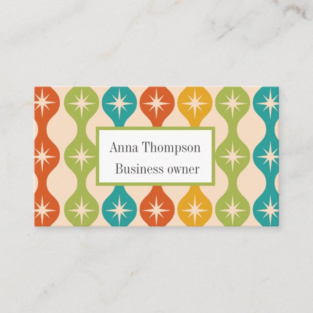 Mid Century Retro Starbursts on ogee Custom  Business Card (Front)