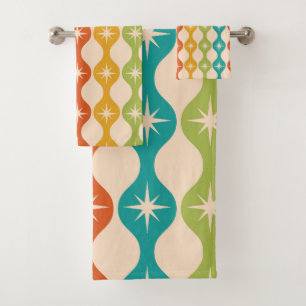 Mid Century Retro Starbursts on ogee pattern Bath Towel Set
