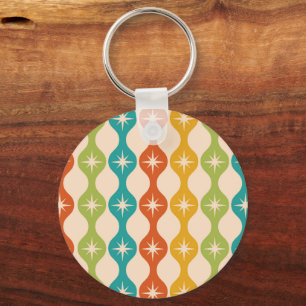 Mid Century Retro Starbursts on ogee pattern    Keychain