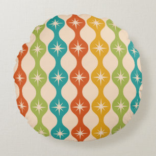 Mid Century Retro Starbursts on ogee pattern  Round Pillow
