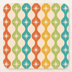 Mid Century Retro Starbursts on ogee pattern      Square Paper Coaster