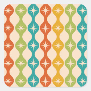 Mid Century Retro Starbursts on ogee pattern     Square Sticker