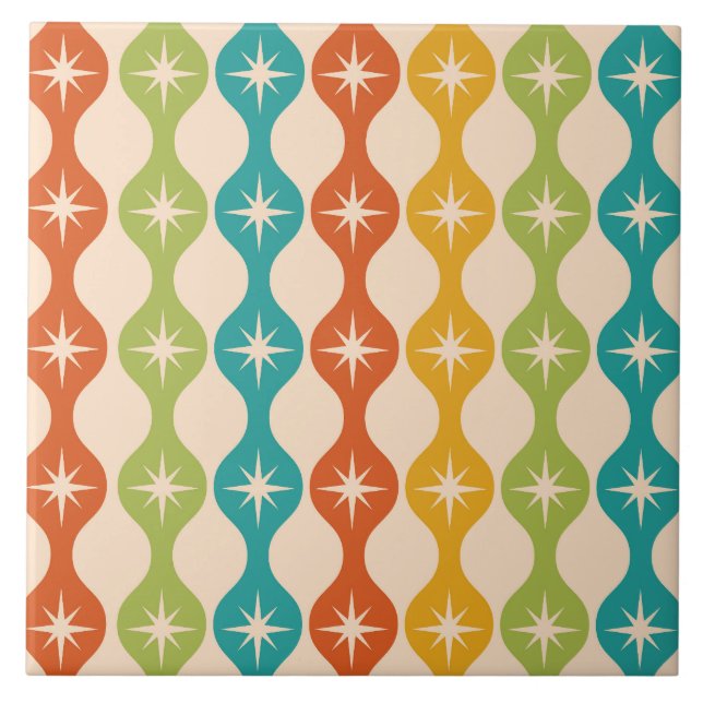 Mid Century Retro Starbursts on ogee pattern   Tile (Front)