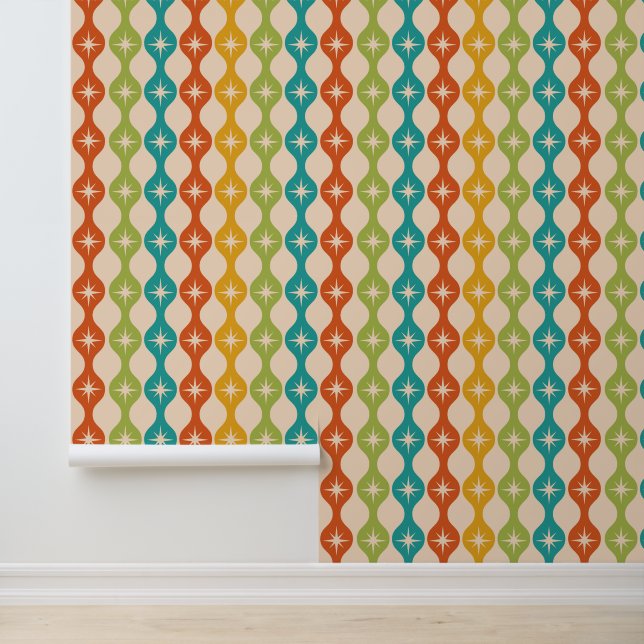 Mid Century Retro Starbursts on ogee pattern    Wallpaper (Application)