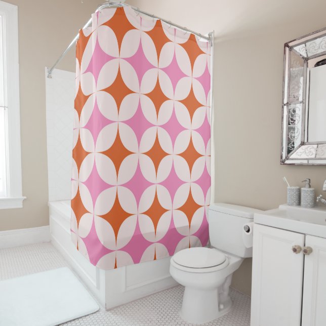 Mid Century Retro Starbursts Pattern Orange Pink  (In Situ)
